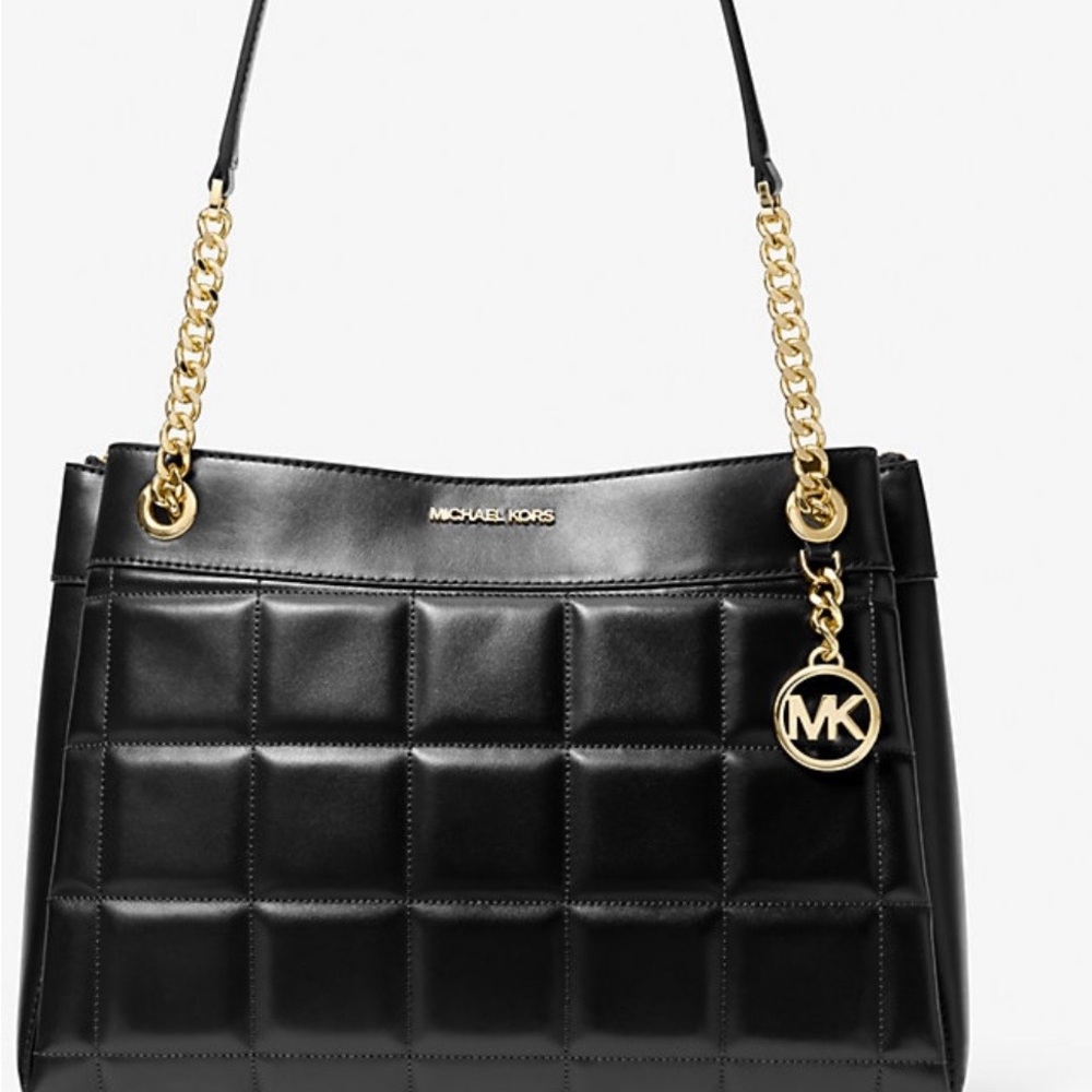 Michael Kors Black Quilted Shoulder Bag with Gold Accents